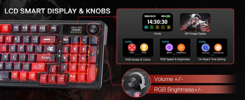 Redragon K719 AK PRO Wireless Gasket Gaming Keyboard w/Hype Screen & Knob, 95 Keys Mechanical Keyboard, Easy-Control 1.14’’ TFT Info Display, 5-Layer Noise Dampening, Custom Linear Switch, Anime Edition Redragon K719 AK PRO Wireless Gasket Gaming Keyboard w/Hype Screen & Knob, 95 Keys Mechanical Keyboard, Easy-Control 1.14’’ TFT Info Display, 5-Layer Noise Dampening, Custom Linear Switch, Anime Edition