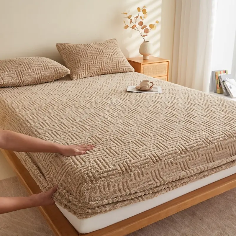 Thick Plush Bed Sheet Set, Includes 1pc Fitted sheet+ 2pcs Pillowcases, Winter Warm Non-Slip, Single Double Queen