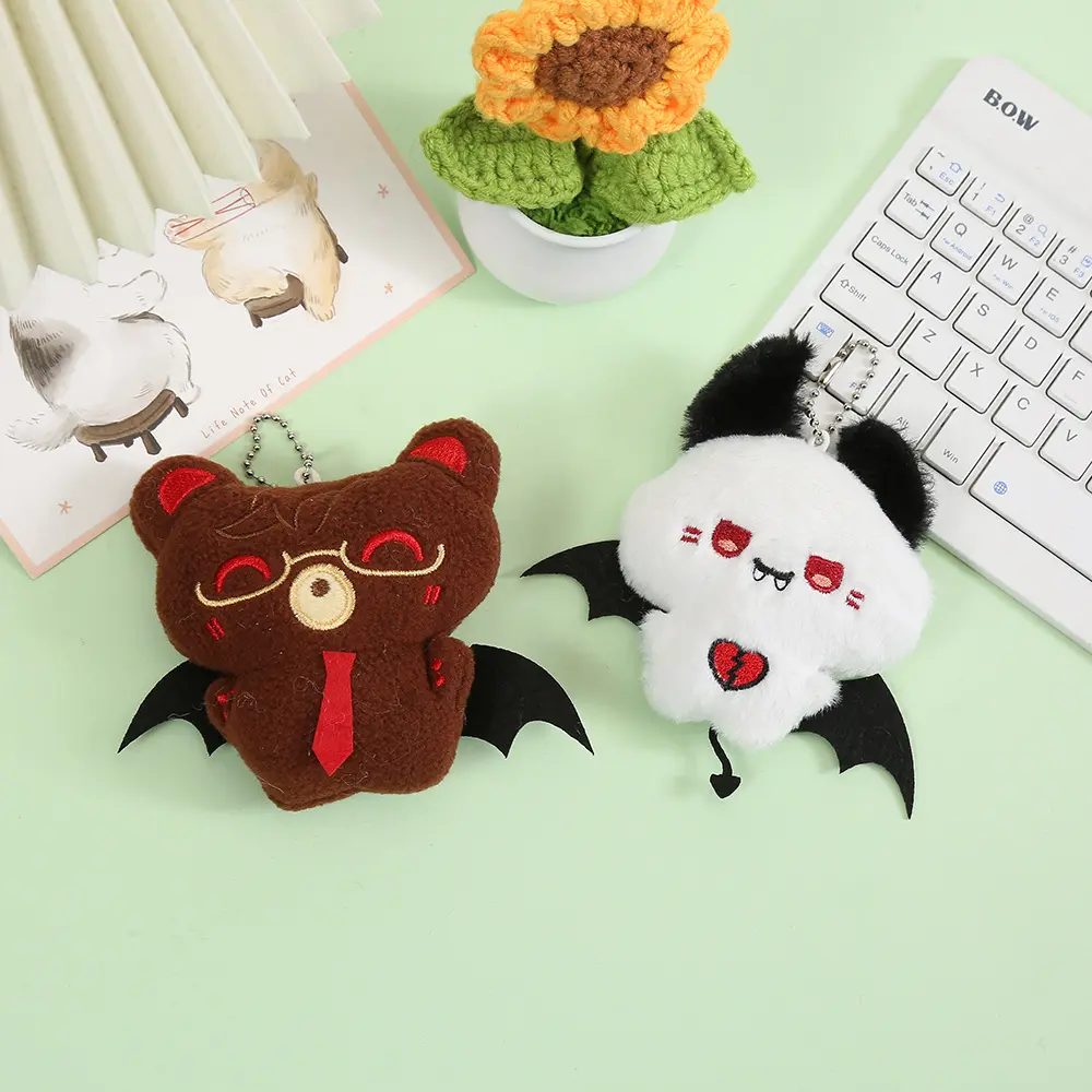 Halloween Plush Bag Charm, Viral Goth Devil Bear & Vampire Panda Keychain with Bat Wings, Soft Fluffy Embroidered Plush Pendant, Cute Y2K Backpack Charm for Girls, CCD Camera Strap, Purse, Spooky Holiday Gift