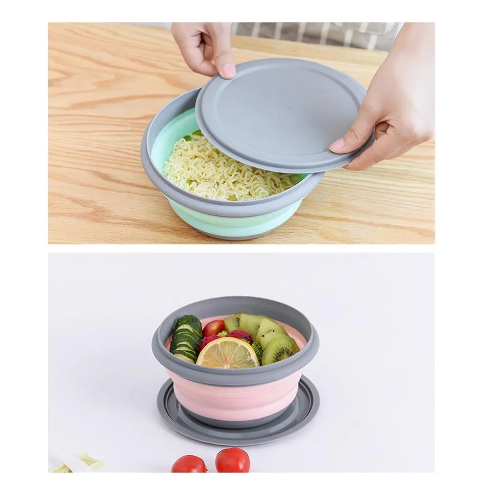 3pcs/Set Camping Bowl Foldable Collapsible Bowl Lunch Box Salad Bowl Lid Expandable Food Storage Container Bento Box