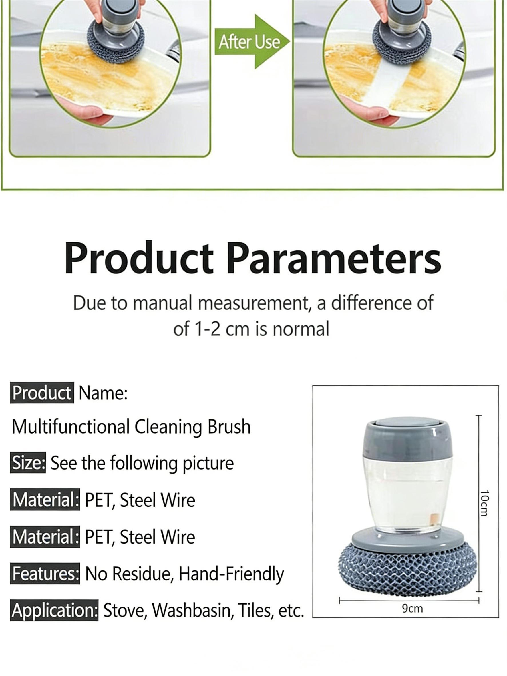 Automatic Liquid Filling Comfort Handle Soap Dispense Palm Brush for Kitchen Sink Pot Bowl Cleaning