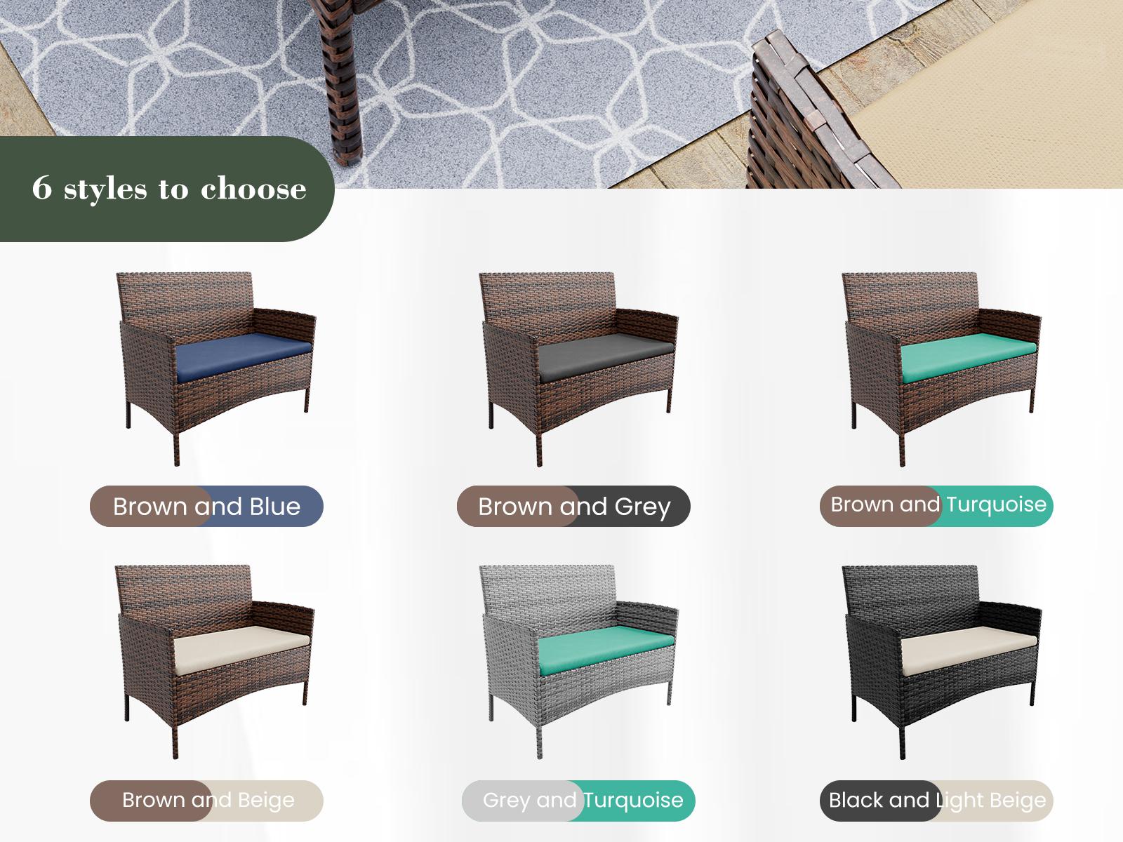 UDPATIO 4-Piece Outdoor Patio Furniture Set Rattan chair Sectional Sofa with Cushions&Tempered Glass Table for Garden Luxury Lounge Home para exterior shatt wrproof SpringGardening UDPATIO 4-Piece Outdoor Patio Furniture Set Rattan chair Sectional Sofa with Cushions&Tempered Glass Table for Garden Luxury Lounge Home para exterior shatt wrproof SpringGardening