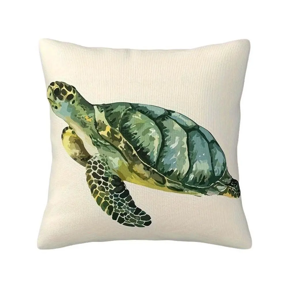 1PC, 18x18 Inch Watercolor Sea Turtle Throw Pillow Cover, Short Plush Single-Sided Printed Cushion Cover with Hidden Zipper, Coastal Ocean Animal Decor Pillowcase for Beach House Home Decor. (without filling)
