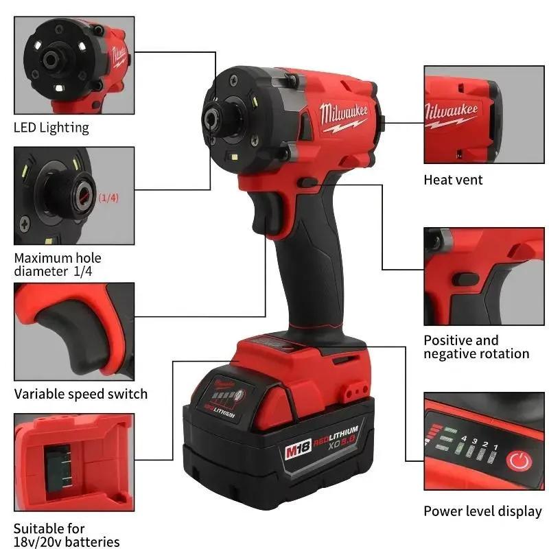 Milwaukee FIW212 M18 18V 500Nm Cordless Impact Wrench Brushless Battery Kit Construction Hand Tool