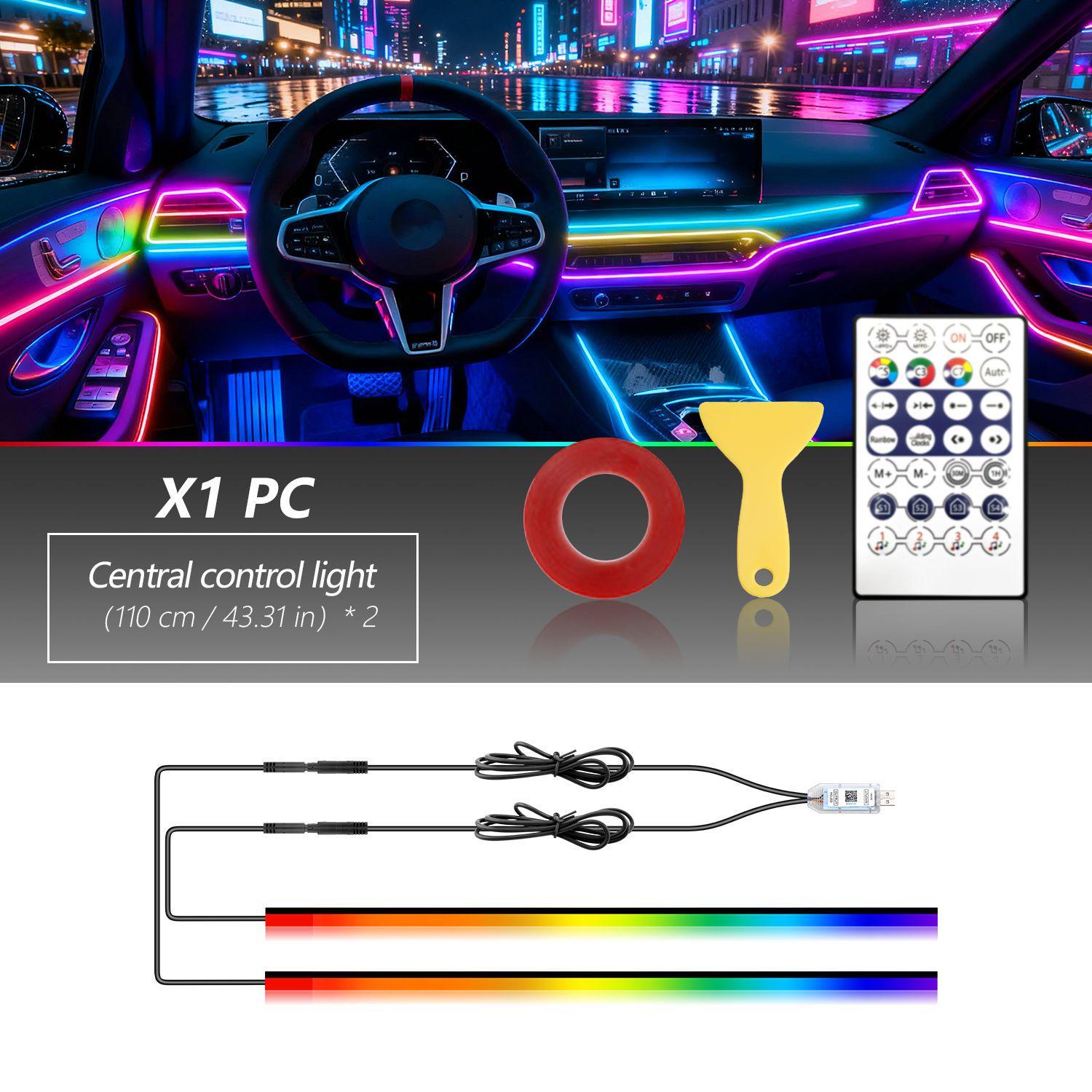 Car Center Console Ambient Light, Car Interior LED Lamp, Acrylic Dashboard Atmosphere Light, USB Wired Flowing Light, Car Ambient Lighting, Interior Car Lights