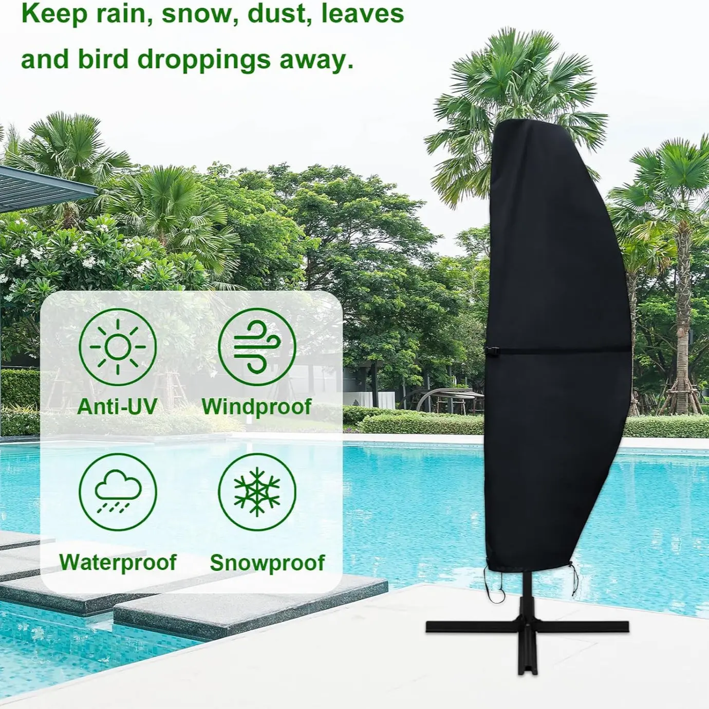 Outdoor Cantilever Umbrella Cover, Waterproof Patio Parasol Cover, Banana Straight Style, All-Season Parasol Umbrella Protection