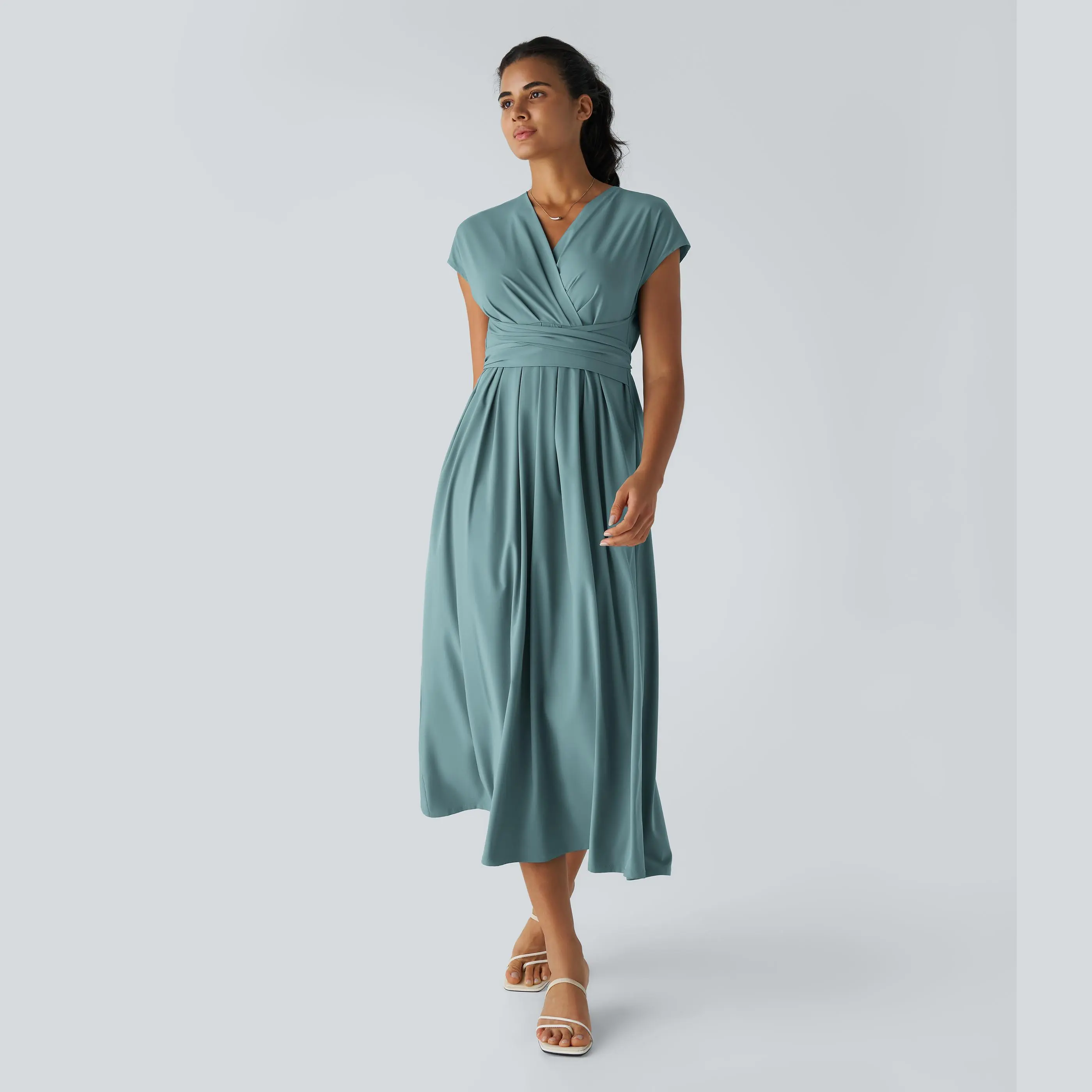 Halara Breezeful™ V Neck Short Sleeve Pocket Tie Back Quick Dry Midi Casual Dress-Longer Length