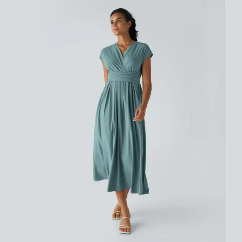 Halara Breezeful™ V Neck Short Sleeve Pocket Tie Back Quick Dry Midi Casual Dress-Longer Length