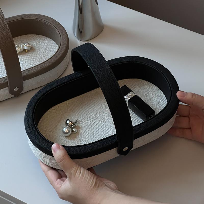 High-grade Sense Light Luxury Leather Tray Table Porch Coffee Table Key Storage Tray Sundry Lipstick Cosmetics Storage Box