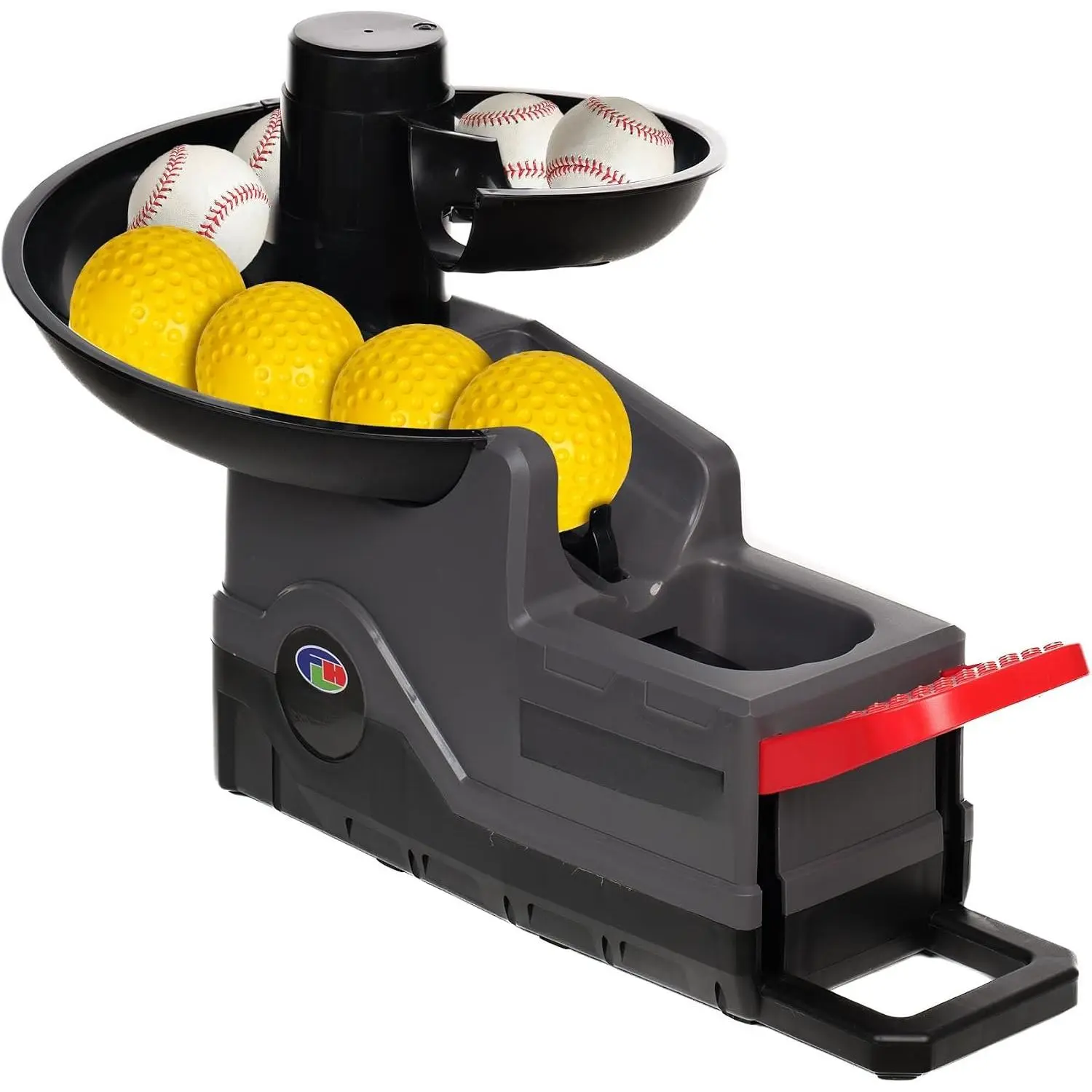 691BH Baseball Softball Toss Machine, Foot-Operated, No Power Needed, 4 Adjustable Gears, Includes 2 Ball Chutes, 1 PU Baseball & 1 PU Softball