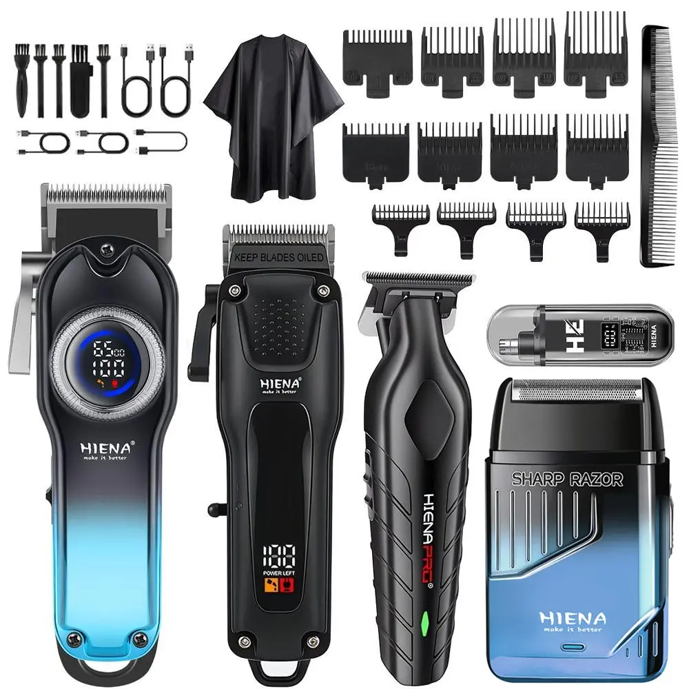 Men's Professional Hair Clippers Set, 5-Piece Trimming Tool Kit Includes Wireless & Electric Hair Clippers, Shaping Tools, Shaver, Nose Hair Trimmer & Storage Box