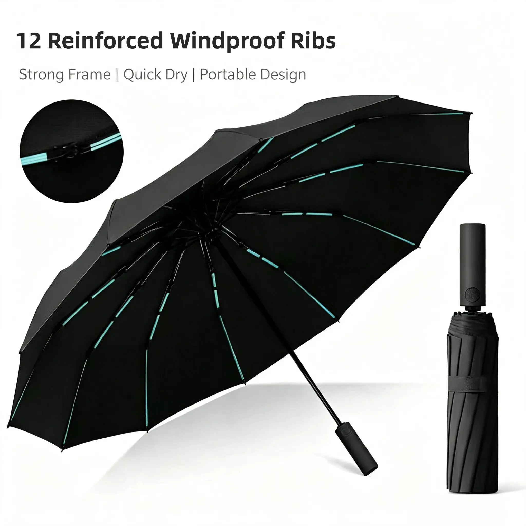 Storm Windproof Fully Auto Foldable Umbrella, 12 Main Ribs & 60 Reinforced Stretchers, Upf50+ UV Protection, Rain & Sun Dual Use, 1pc