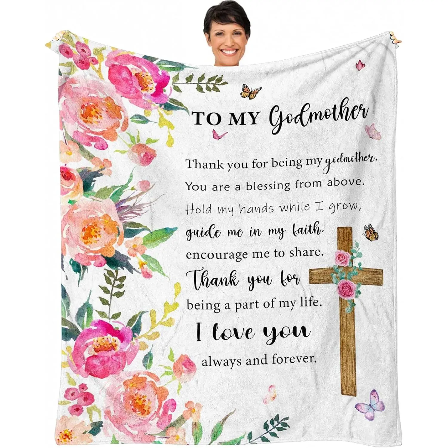 Godmother Gifts, Godmother Birthday Gift from Godchild, God Mother Gifts for Women, Christian Gifts for Godmother from Goddaughter or Godson, Baptism Gifts Throw Blanket 60 x 50 Inch
