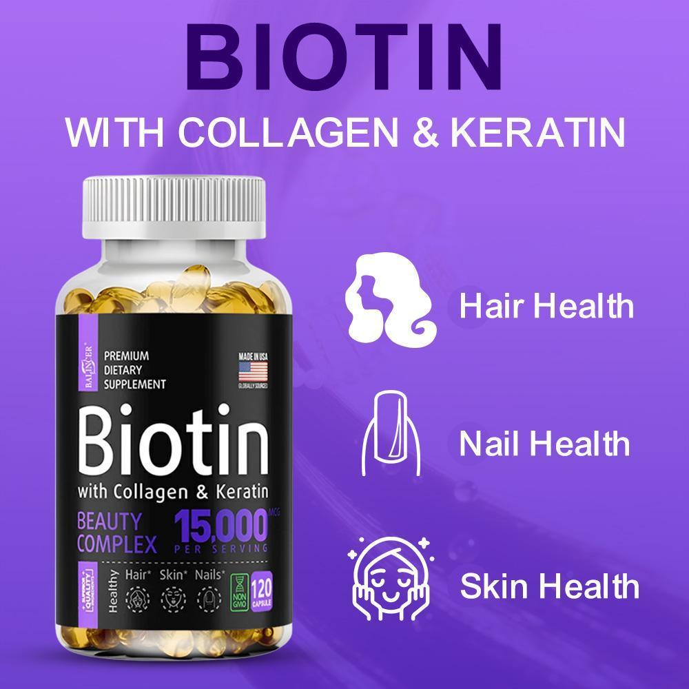 Balincer Biotin and Collagen Health Supplements - Support skin,nails and hair health,120 Capsules