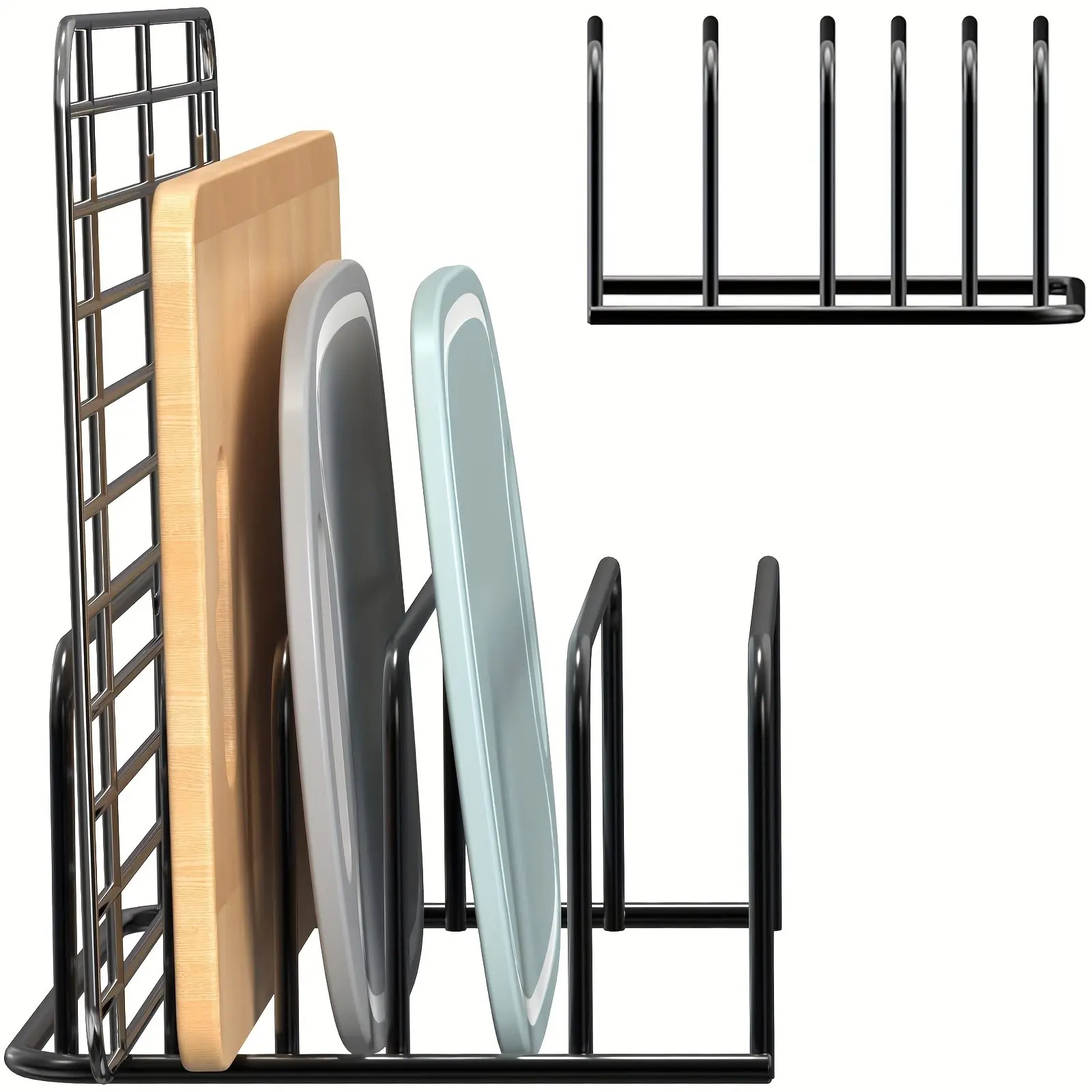 Cutting board storage rack - Metal black frame, suitable for cutting boards, baking paper, cookie molds, cooling trays, kitchen cabinet countertop baking tools, and tool storage rack