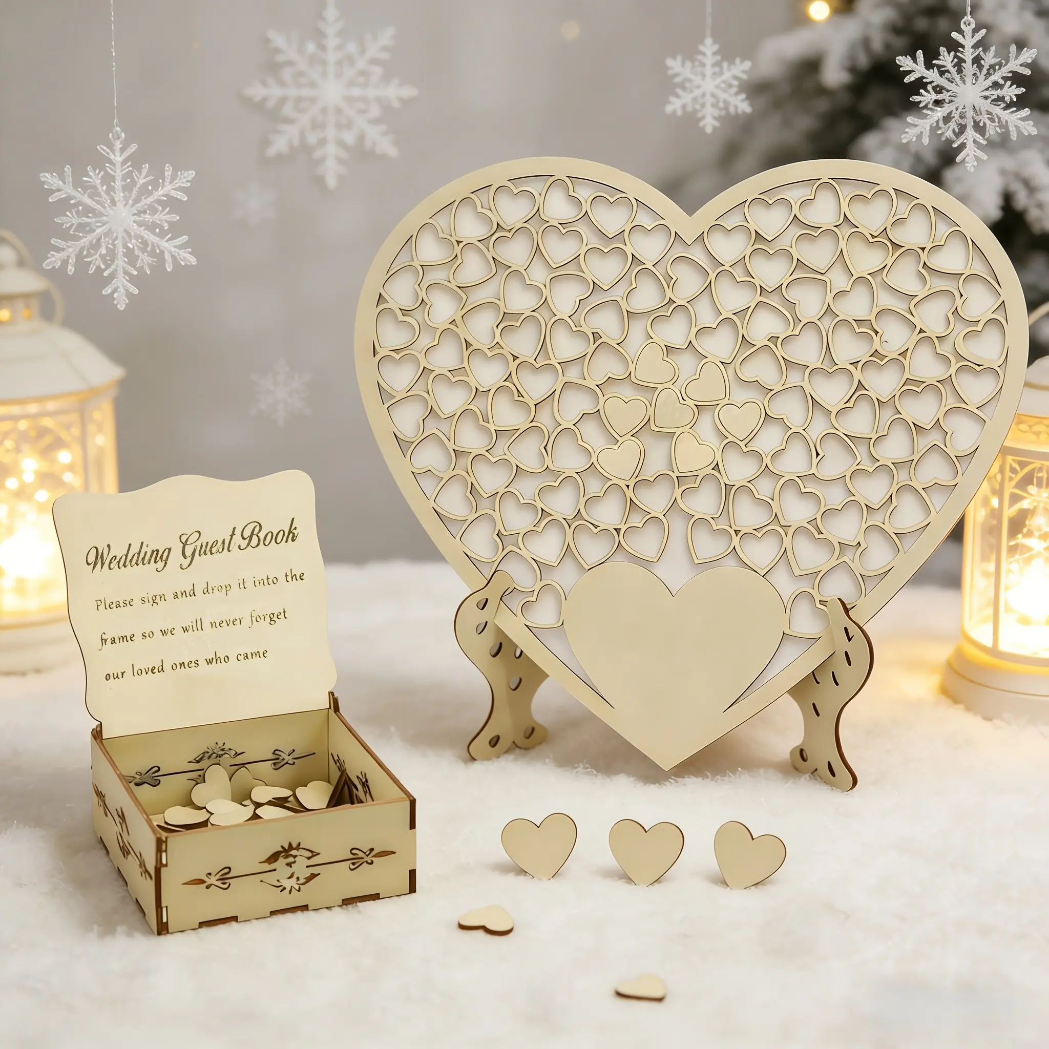 1 Set, Guest Book, Wooden And Transparent Acrylic Heart-Shaped Signature Board, Table Decoration, Perfect for Valentine'S Day, Weddings, Bridal Showers, Anniversary Celebrations, Craft Message Box, Party Decoration Guestbook, Heart Plaque