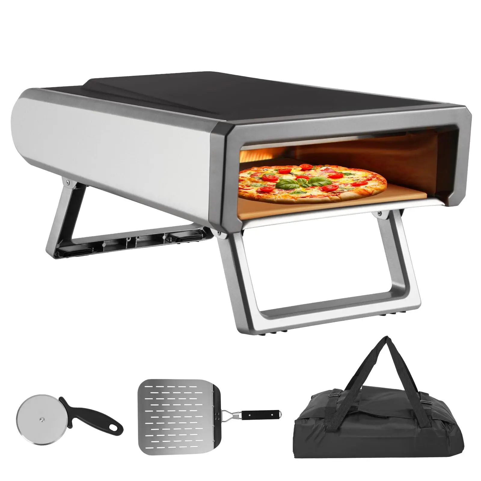 GARVEE 12" Compact Metal-Body Portable Gas Pizza Oven with Accessories Kit, Fast-Heating Outdoor Cooking Equipment for Backyard BBQ, Camping