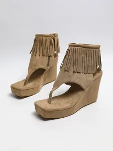 Summer Wedge Sandals for Women, Multi-Color Fringe Open Toe, Large Size Fashionable Roman Arch Heel, Stylish Comfortable Footwear