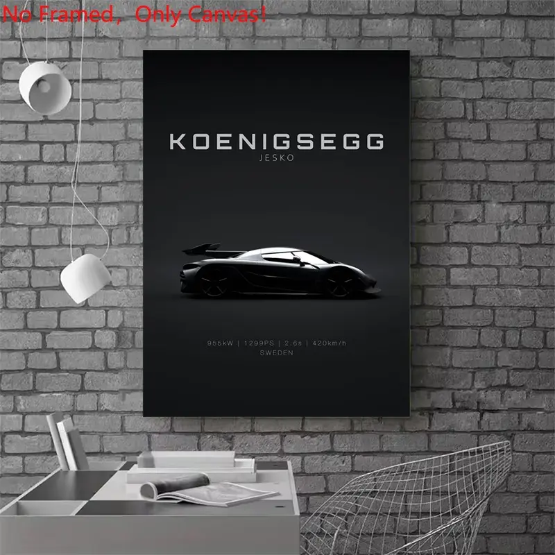1 Piece/Set frameless canvas painting print poster,Luxury sports car art，Koenigsegg Jesko 2020， a perfect gift for cars loves, ideal gift for bedroom, living room, dorm hallway, kitchen, mural, wall decoration, room decor