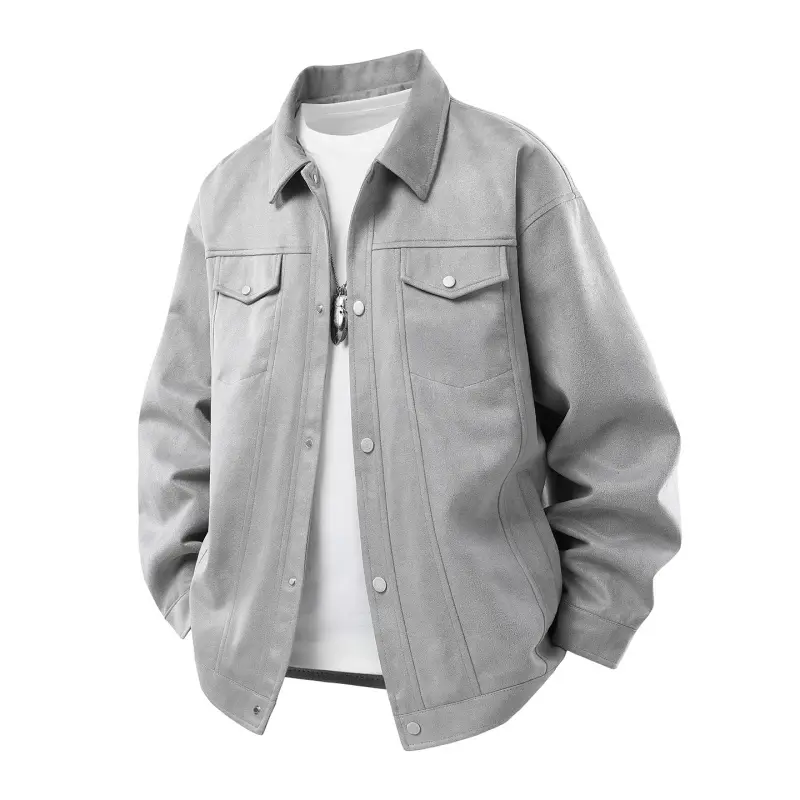 Men's Suede Collared Work Jacket, Vintage American Street Style, Delicate Textured Fabric, Structured & Shape Retentive, Casual & Comfortable, Fashionable & Versatile, Suitable For Daily Wear