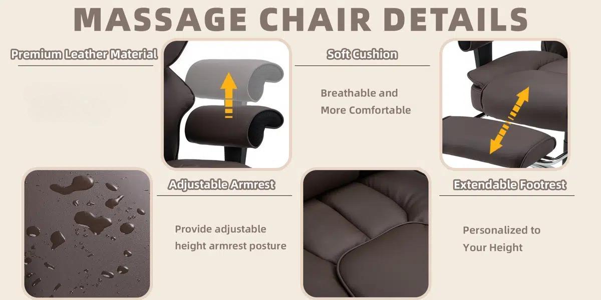 Ergonomic Executive Office Chair with 6-Point Massage and Footrest, Adjustable Reclining Faux Leather Desk Chair with Padded Armrests and Swivel Wheels