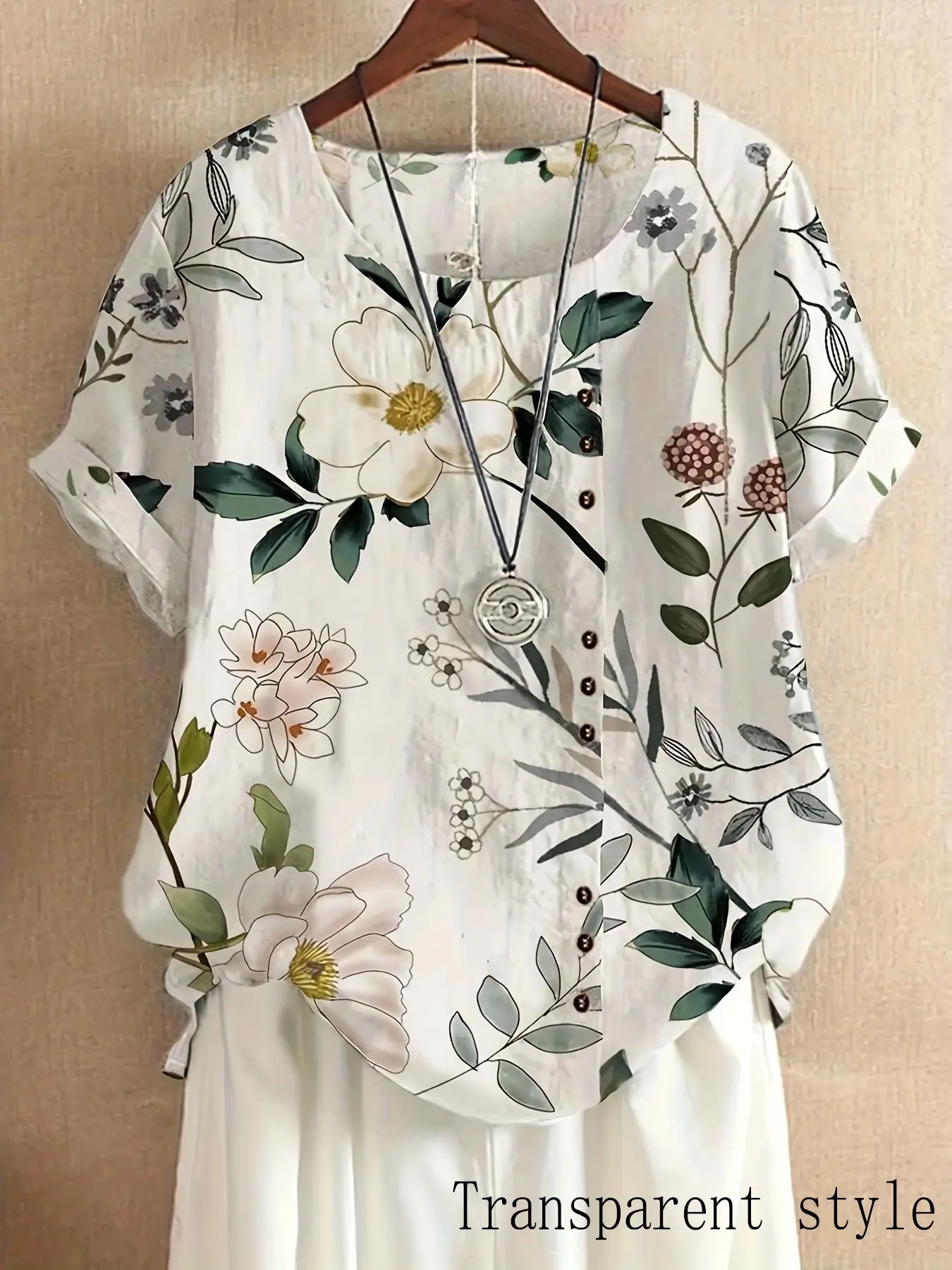 2026 Summer Retro Botanical Floral Print Loose Fit Classy Elegant Casual Shirt Blouse, Short Sleeve Top for Women, Ideal for Leisure, Vacation, Beachwear