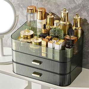 Stackable Drawers Makeup Organizer for Bathroom Vanity Desk and Dresser Countertops Ideal for Cosmetics Skincare Lipsticks Nail Care Green