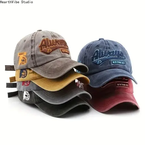 Unisex 5-Pieces Cotton Blend Baseball Hat Set, "Always" Letter Embroidery, Adjustable Breathable, Sun Protection Accessory for Outdoor Travel, All-Season Sports Use