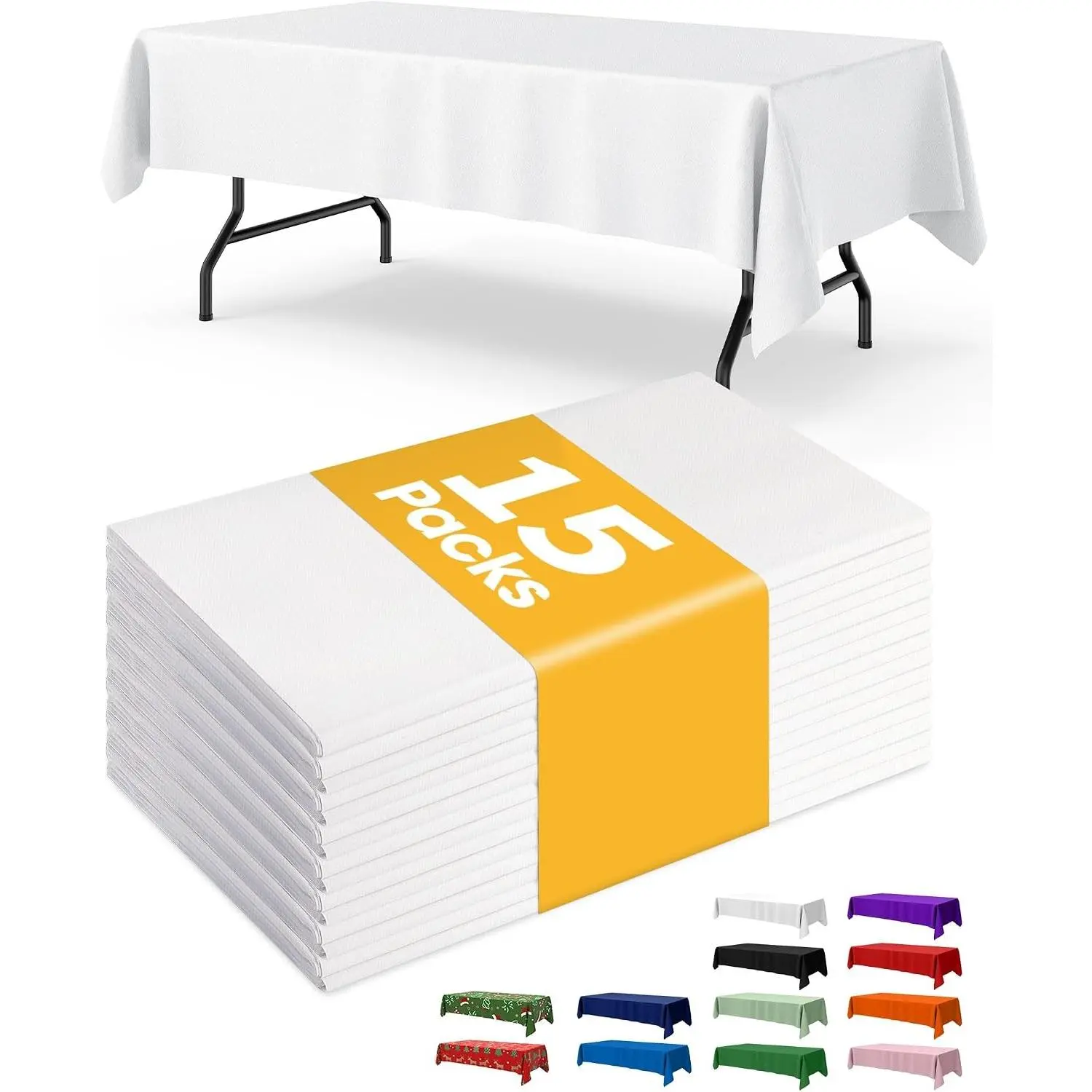 White Plastic Table Cloth - 15 Pack 54" × 108" Rectangle Disposable Tablecloths for 6FT Tables, Table Cover for Party, Holiday & Gathering Use