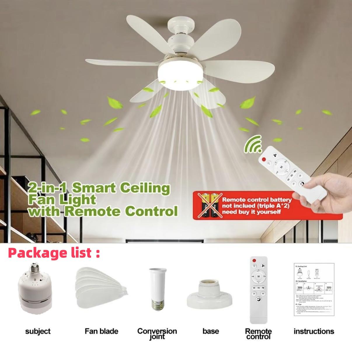 16 Inch LED Ceiling Fan Light with Remote Control, Led Lighting Fan, 30w Socket Fan 2000 Lumens, 3 Speeds 3 Colors 3000-6000k, Ideal for Bedroom Living Room Kitchen Garage