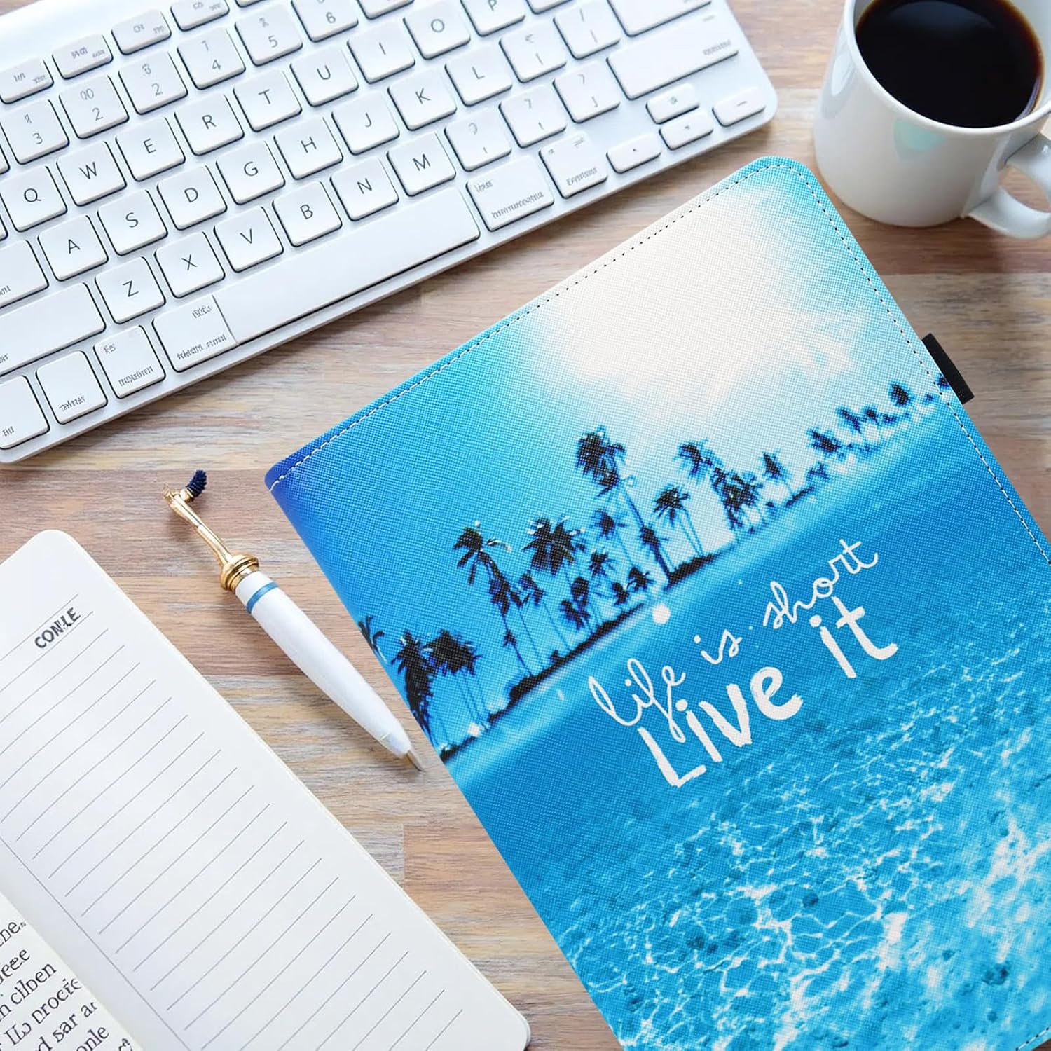 Universal 10 10.1 11 Inch Android Tablet Case,  Multi-Angle Viewing Stand Case Cover with Hand Strap for 9.5-11 Inch Tablet, Beach