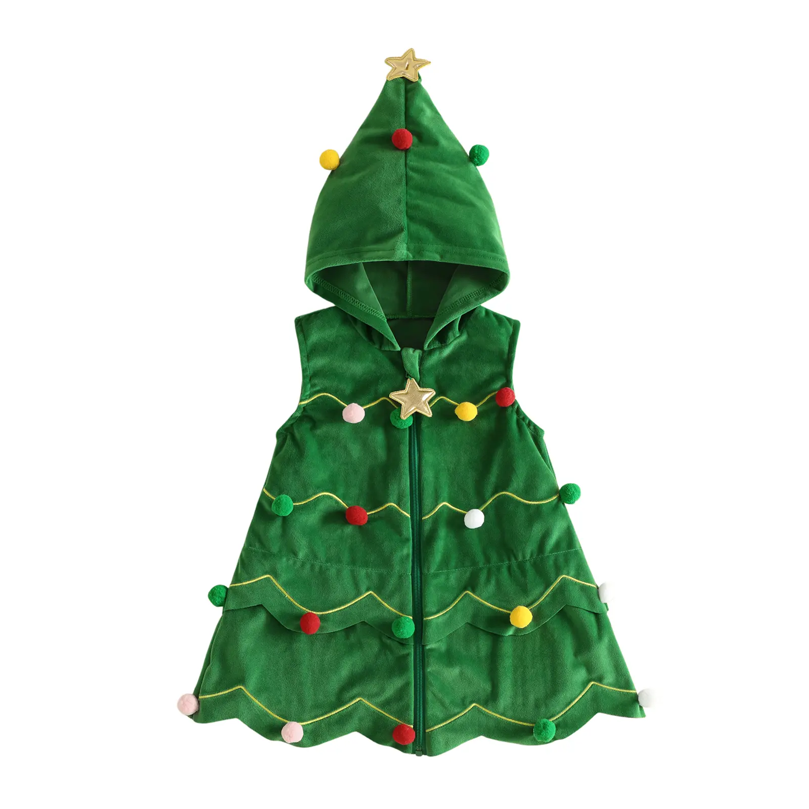 Christmas Tree Costume for Kids Girls Boys Christmas Tree Shape Sleeveless Dress+ Xmas Tree Hat Christmas Cosplay Dress Up