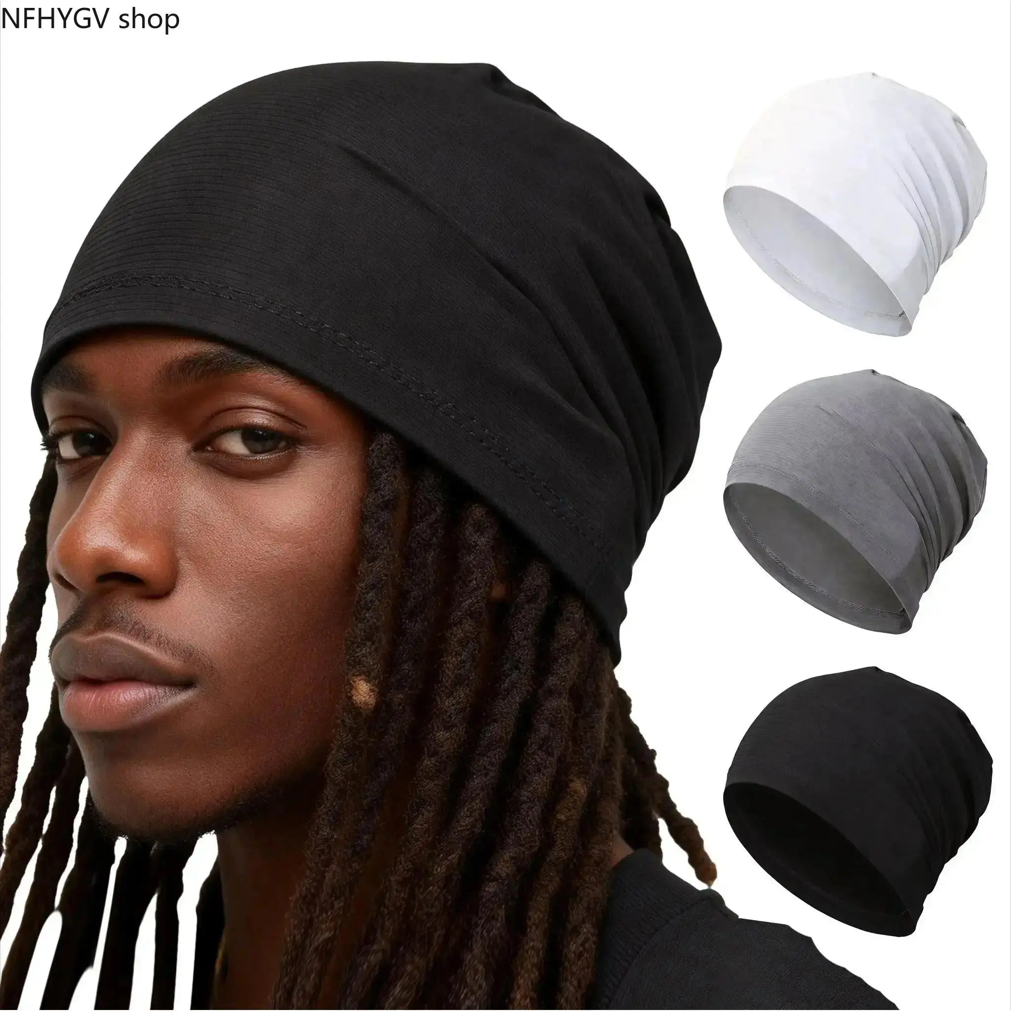 3PCS Unisex Skull Cap, Fashion Stretchy Fitted Hat With One Size Fits All Design, Breathable Sports & Sleep Cap For Men And Women For Daily Wear, Workout And Running Activities