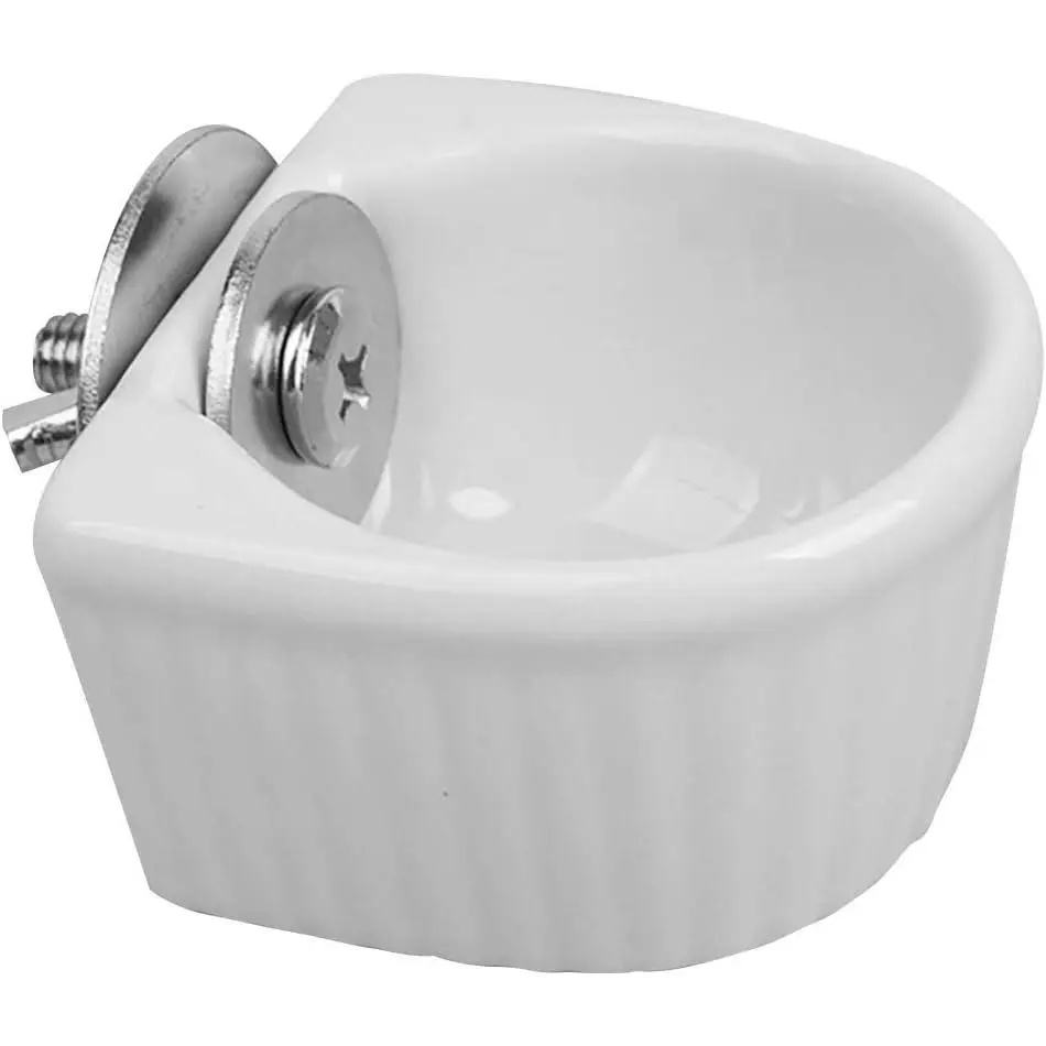 Small  Bowl, Detachable Cage Feeder  Ceramic Water &  Feeder, Small  Supplies for  Parrot Squirrels Chinchilla Hamster Ferret (White, S)