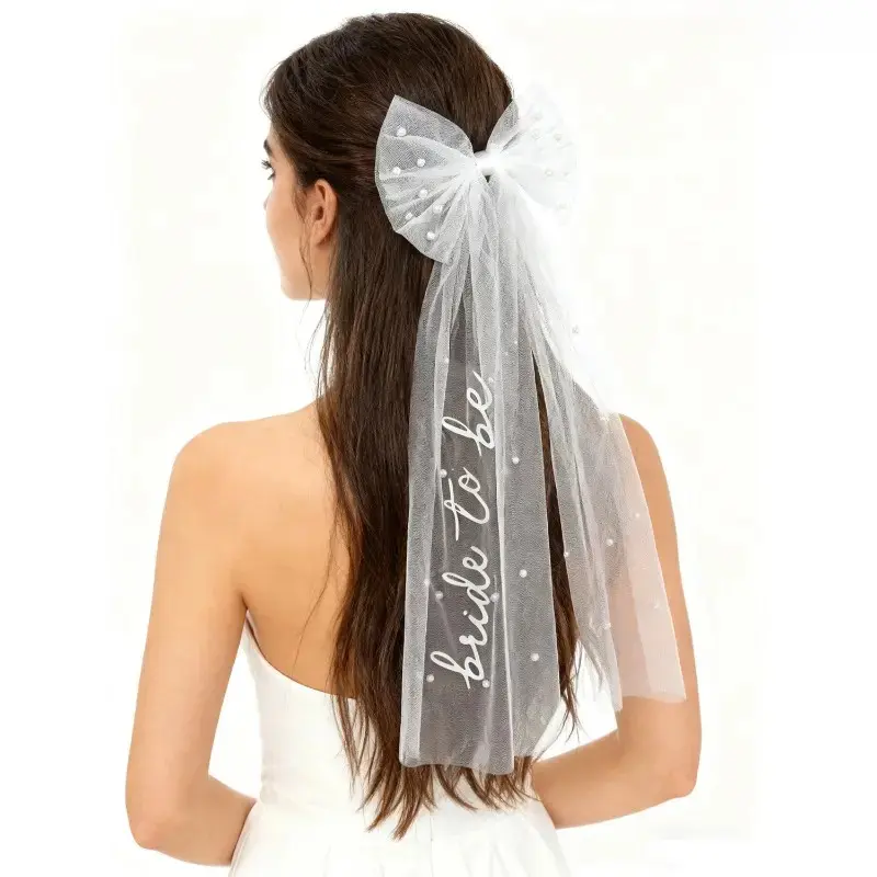 Bridal Pearl Bow Tulle Hair Clip with Veil, Elegant Wedding Hair Accessory for Bride, Bachelorette Party and Bridal Shower, Dainty Pearl Bow Hairpiece for Pre-Wedding Events and Gifts