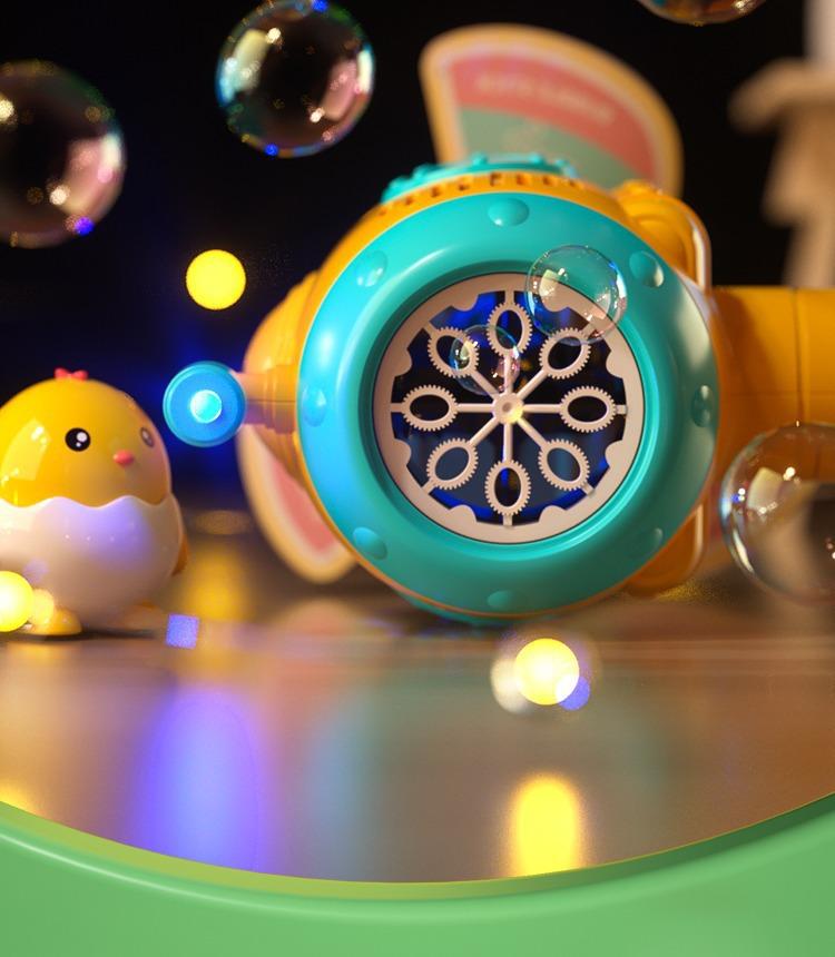 Submarine Automatic Handheld Bubble Machine with 8-Hole Turbo Blasting LED Lights & Windmill,Summer Outdoor Toys for Toddler Kids - Garden Yard Party Bubble Fun