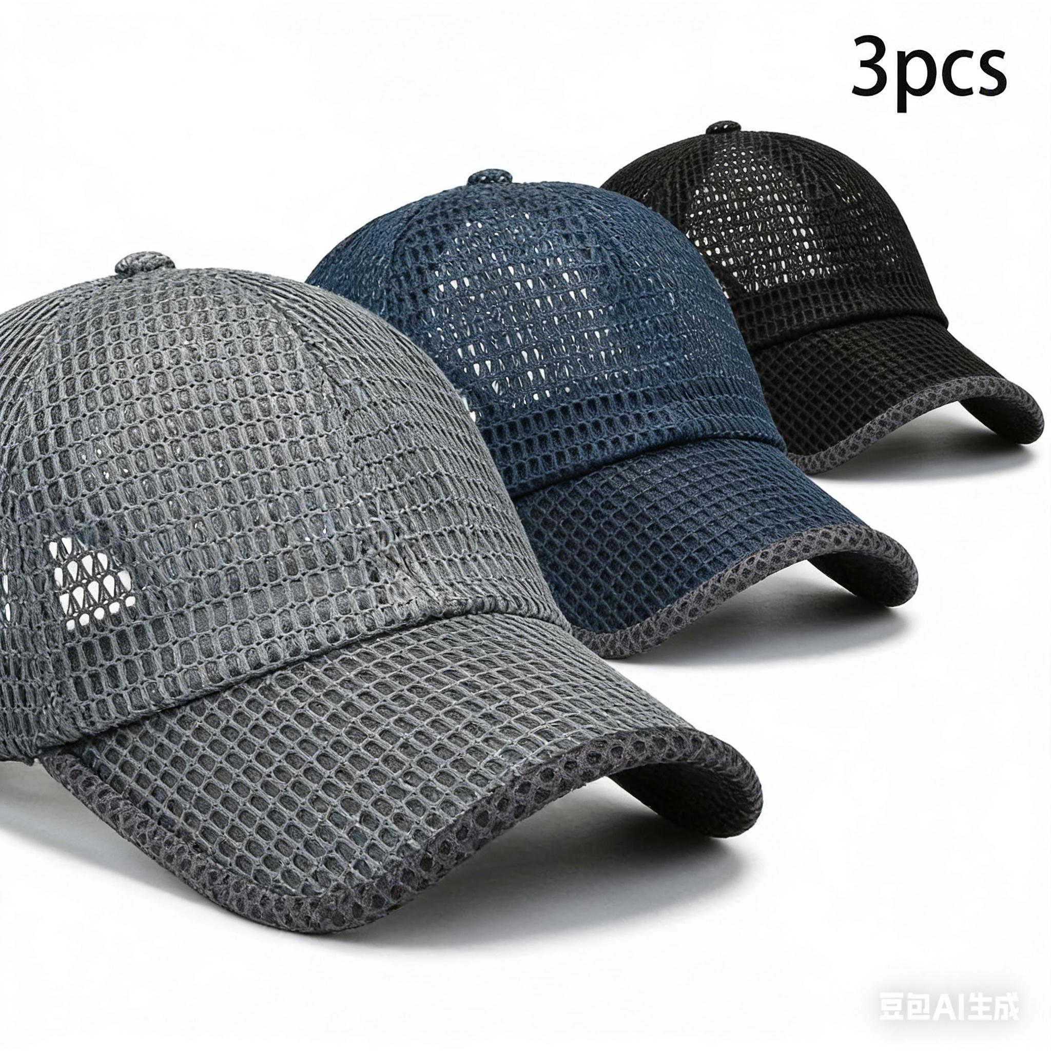 3Pcs Breathable Mesh Baseball CapsTrending Gorpcore Aesthetic Full Mesh Quick-Dry Sun Hats Adjustable Lightweight UV Protection Hats for Summer Outdoor Workout Running Golf Fishing
