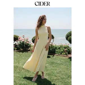Cider Linen-blend Halter Neckline Ruched A-line Maxi Dress Dealsforyou