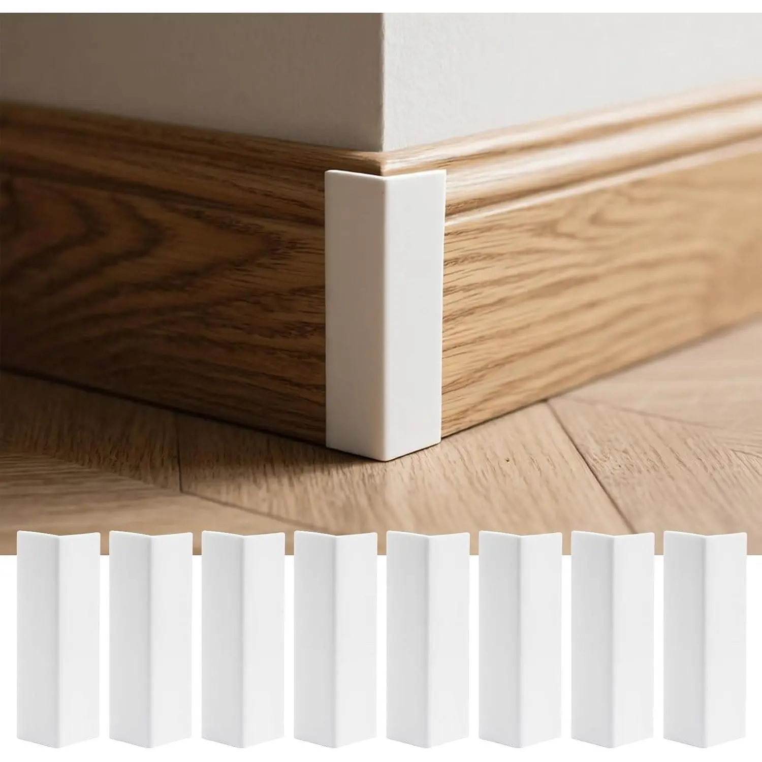 Baseboard Corners Blocks Self Adhesive Rubber Safety Corner Protectors Proofing Edge Guard Corner Cushion for Wall Furniture Edge(White,8 Pcs)