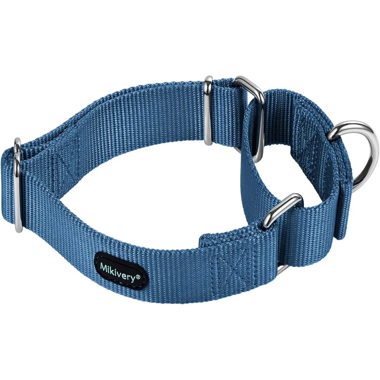 Martingale Dog Collar - Nylon, Adjustable, Safety Training, Comfortable with Heavy-Duty D-Ring, Metal Buckle, Box Stitching, Assorted Solid Colors for Small/Medium/Large Dogs (Solid Haze, M)