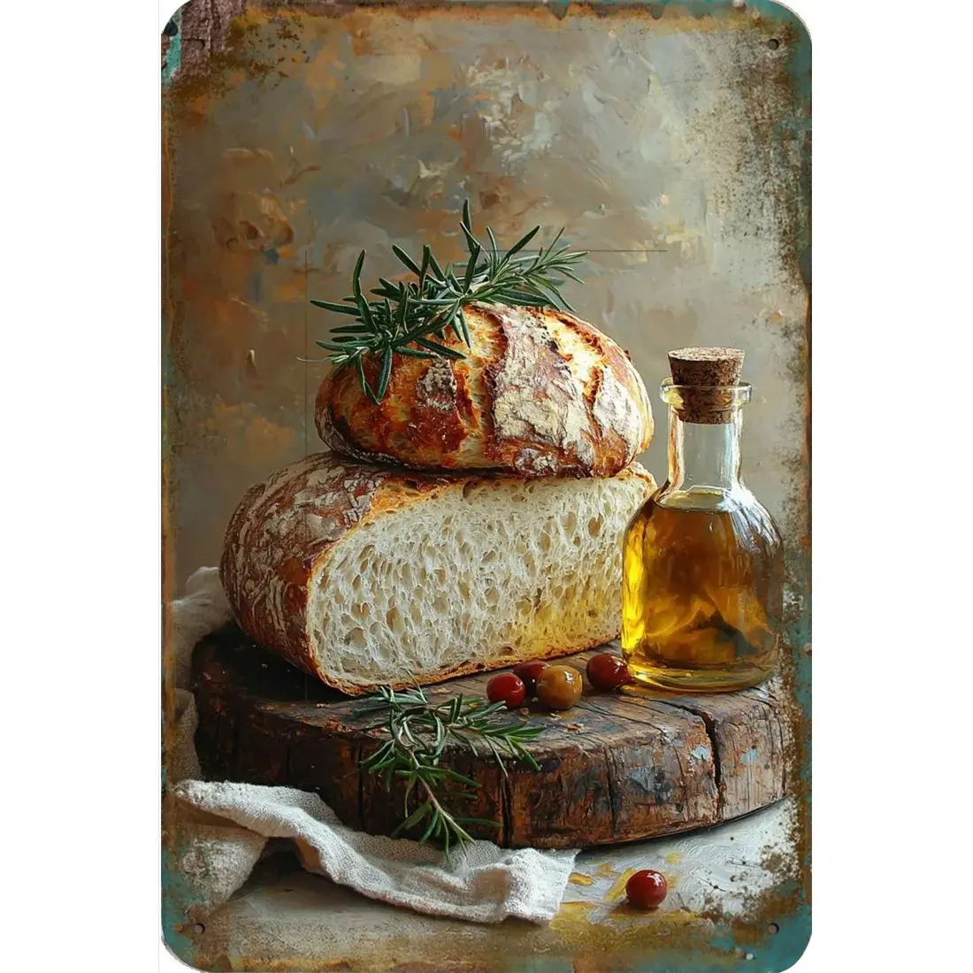 Vintage Italian Metal Wall Sign 8x12 Inch Rustic Olive Bread Decor for Kitchen Cafe Bar Tuscan Farmhouse Themed Gift Garage Man Cave Wall Art Vintage Italian Wall Decor