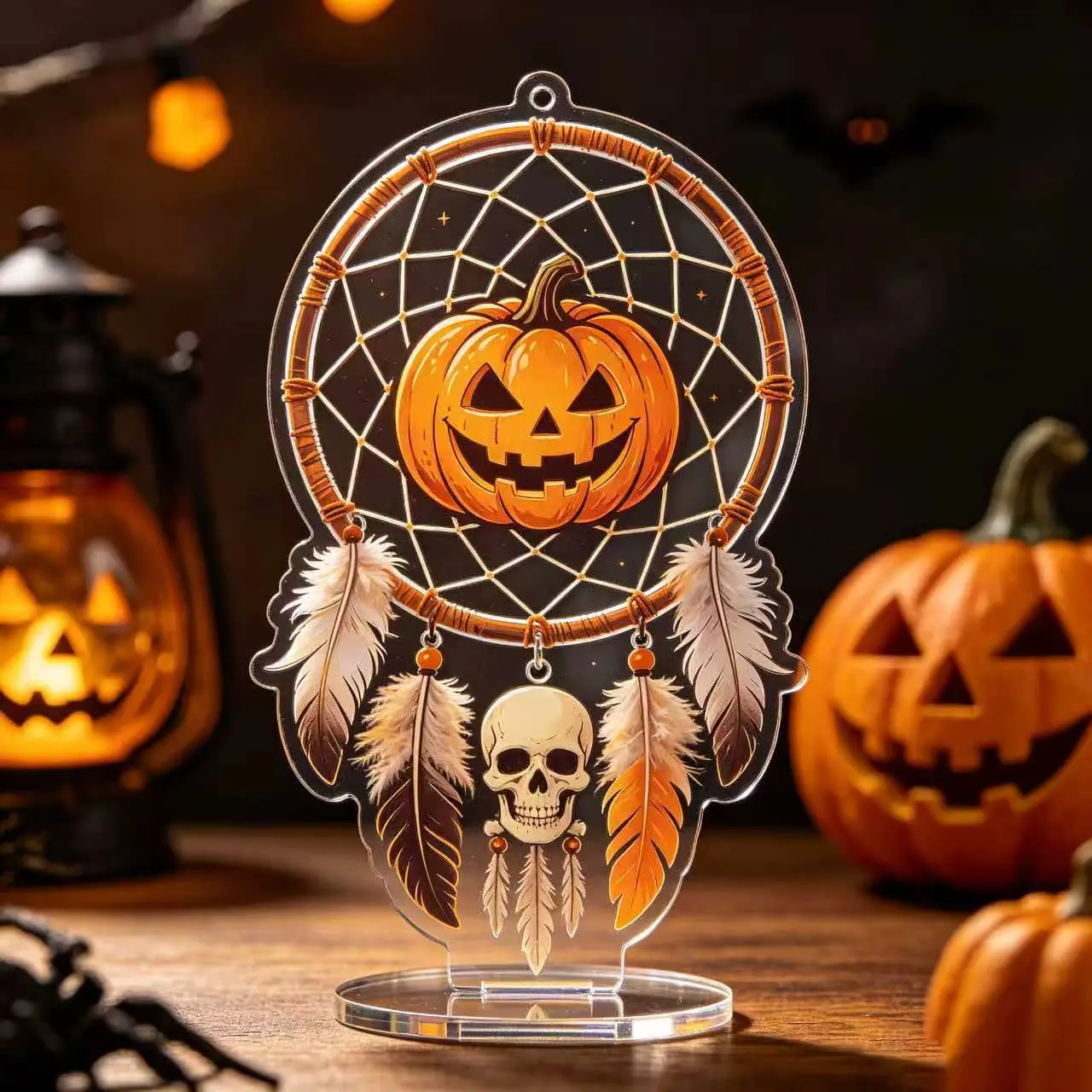 Flat Printed Transparent Lightweight Acrylic Ornaments, Spooky Halloween Holiday Festive Tabletop Decorations for Home