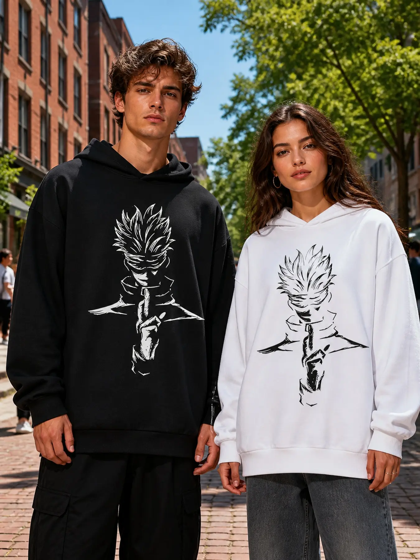 Jujutsu Kaisen Satoru Gojo Silhouette Crewneck Sweatshirt, Anime Oversized Pullover, Perfect Gift Cool Shirts, Graphic Oversized Heavyweight Fleece-Lined Sweatshirt and Hoodie for Men and Women, Workout Crewneck and Hoodie, Y2K Hoodie