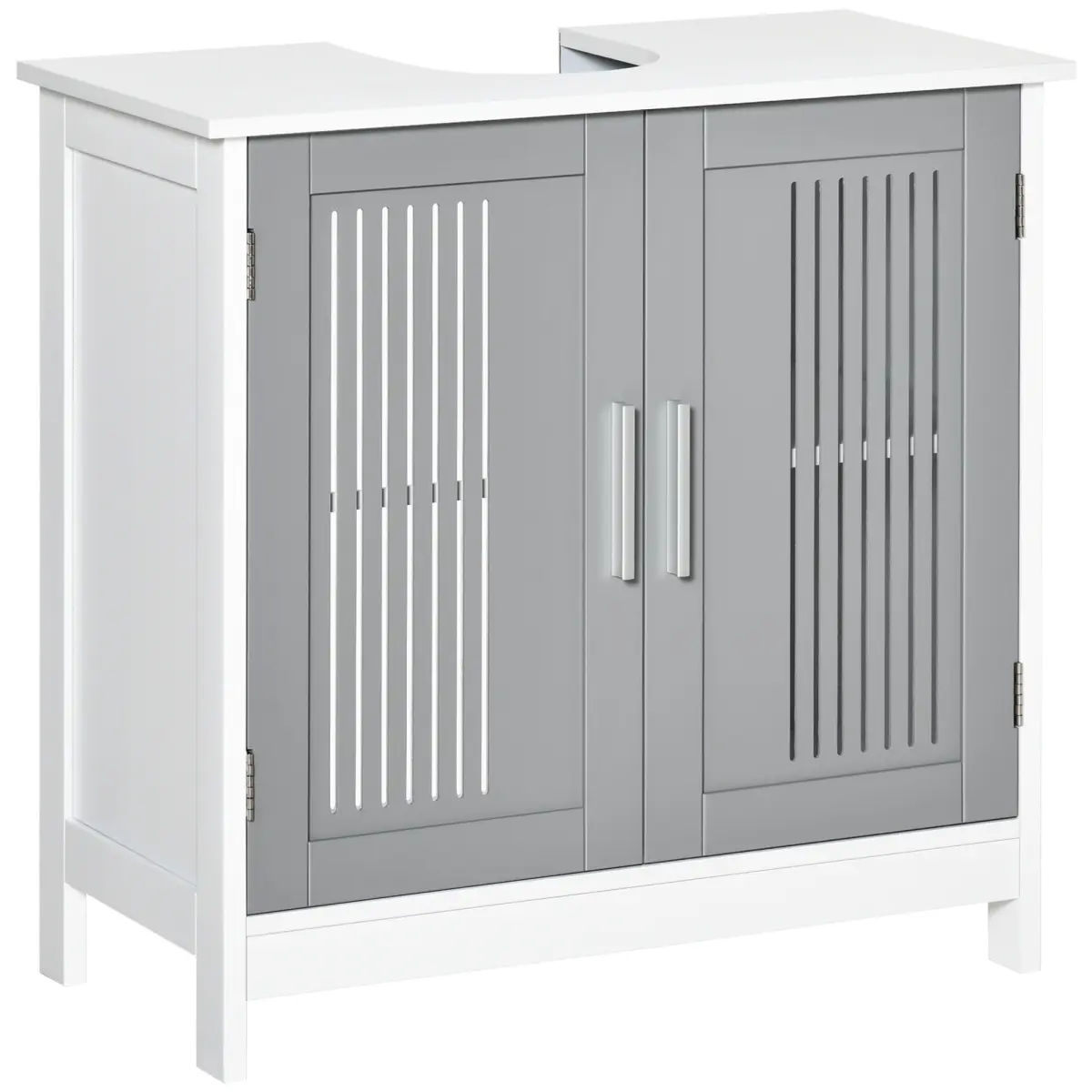 Sturdy Gray and White MDF Under Sink Pedestal Cabinet - 2-Door Bathroom Vanity Cupboard with Space-Saving U-Shape, Adjustable 6.5 lbs. Shelf, 15.62 Lbs, Assembly Required, Single Box