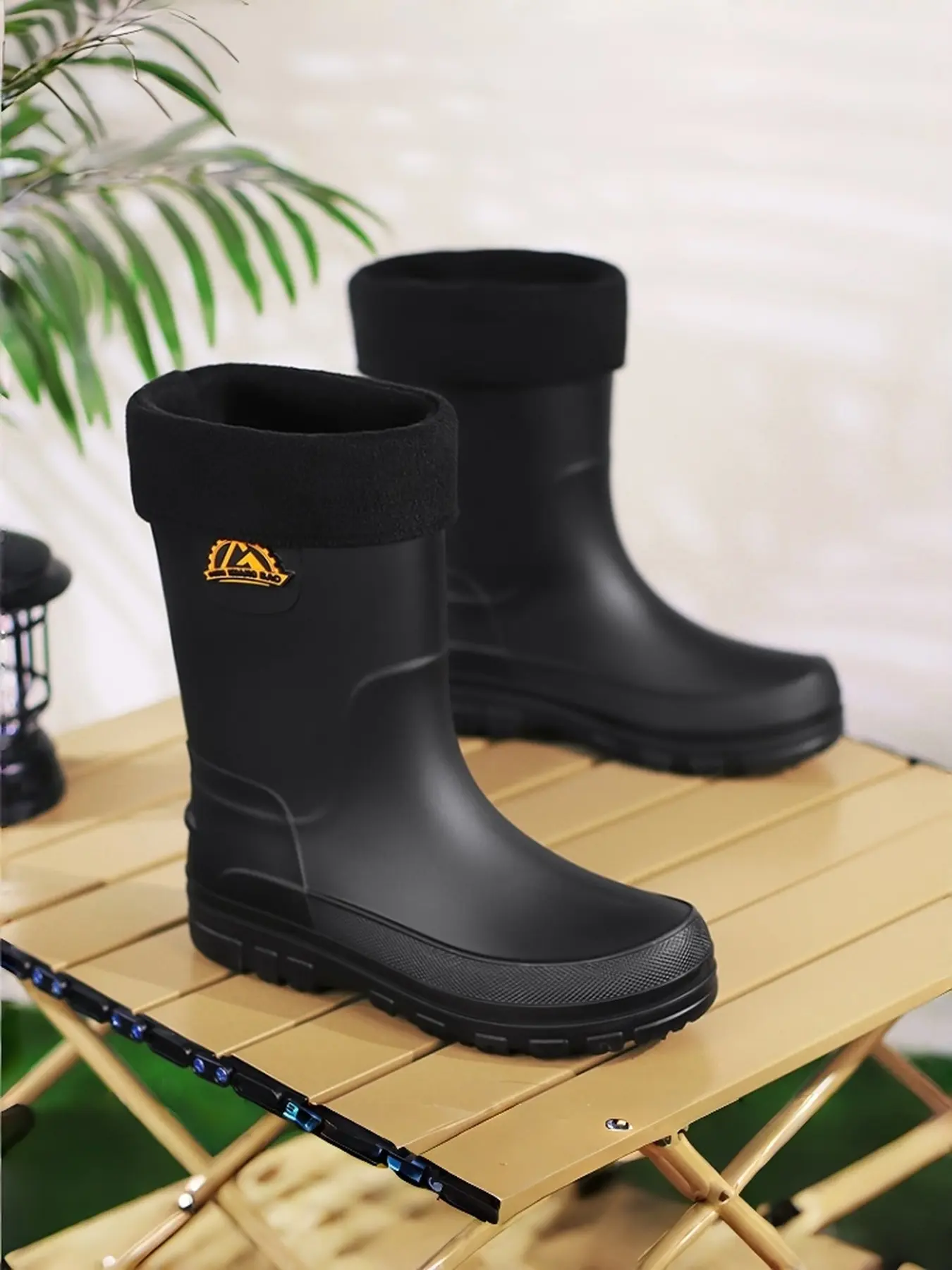 Fall Winter Men's Outdoor Work Thermal Rain Boots Mid-Calf Fleece Lined Waterproof Non-Slip Thick Sole Wear-Resistant for Hiking Gardening Duty
