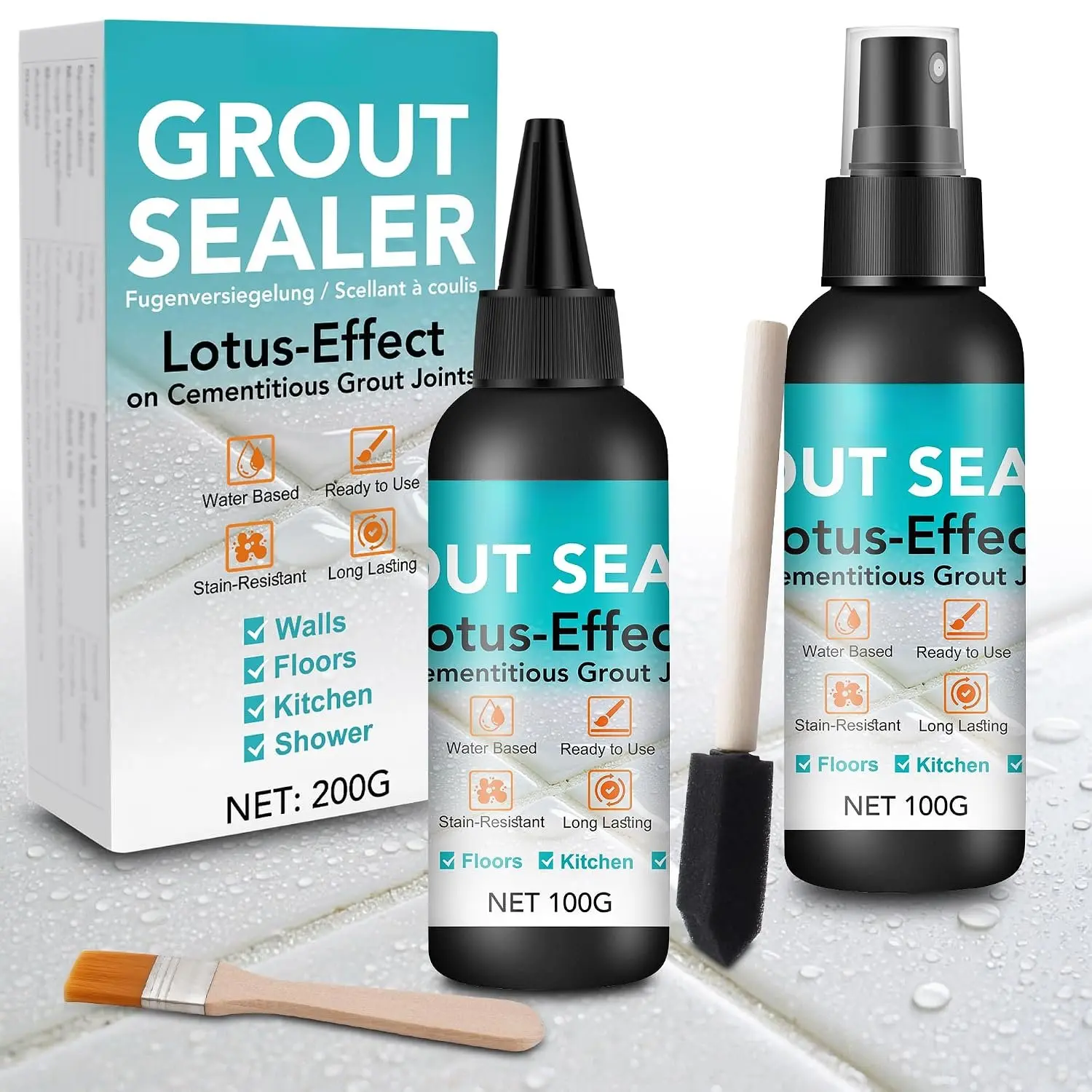 Grout Sealer, 7oz/200g  Grout Sealant  with Squeeze Tip,  Safe Grouts Repair Kit for Shower, Bathroom, Floors, Clear Tile Sealer Protector for Ceramic, Marble, Granite & Stone﻿