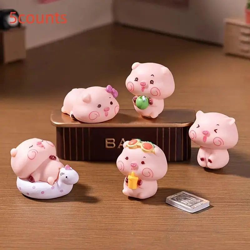 5pcs Cute Cartoon Pig Figurines, Art Craft Decorations, Miniature Landscape Accessories, DIY Home Garden Car Ornament, Holiday Gift, Friendship Present