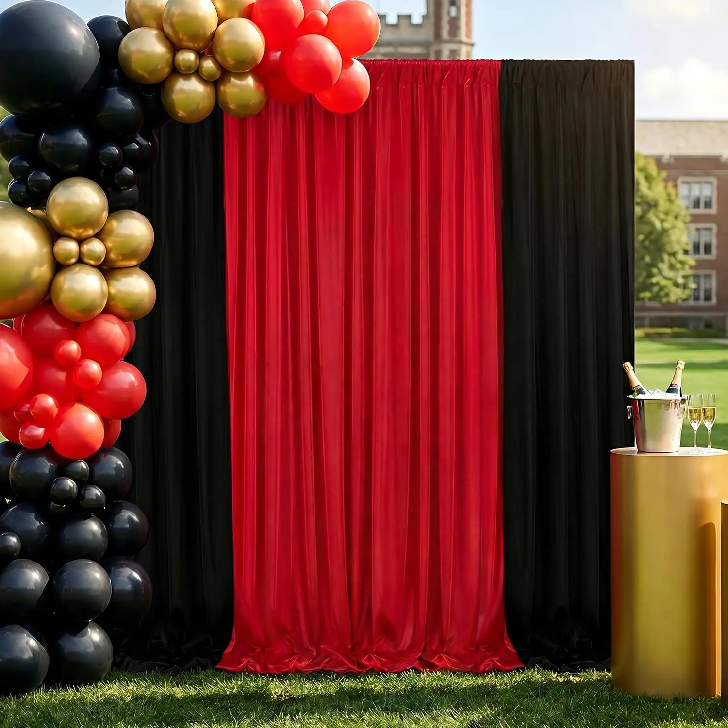 Red Black Backdrop Curtains: 10ftx10ft Wrinkle Free Birthday Backdrop Drapes - Photography Background for Party Decorations (4 Panels 2.5ft x 10ft)