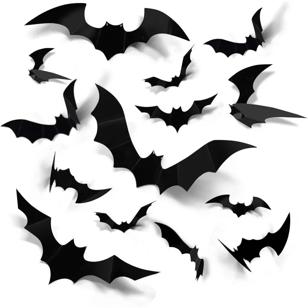 Halloween Wall Bat Decor, 60pcs Realistic PVC Horror Bats, Window Stickers, DIY Home Bathroom Indoor Halloween Party Supplies, Window Decals