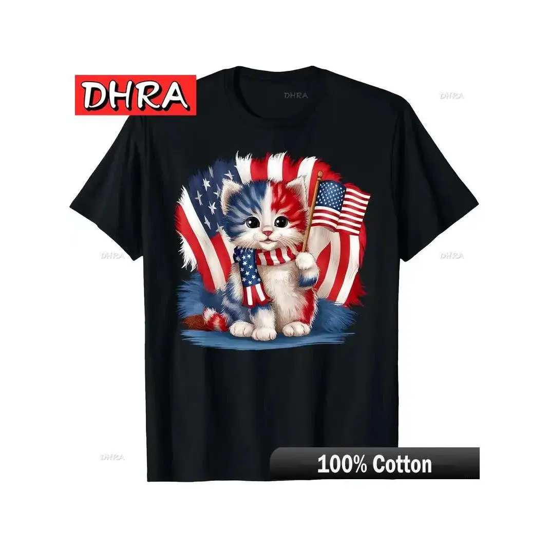 Memorial Day Cat of July Patriotic Flag Fun Gifts T-Shirt Aesthetic Unique Punk Tshirts T-Shirts for Work From Home T-Shirtgood graphic tees